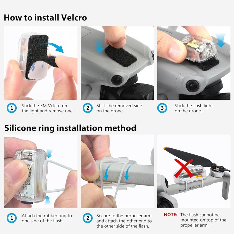 STARTRC Drone Strobe Light Anti Collision Night Flight, 3 Colors 5 Strobe Modes Drone Light for DJI Mini 5 pro/4 pro/3 Neo 2 Flip Air 3S Mini 4K Accessories(2 PCS) - Image 5